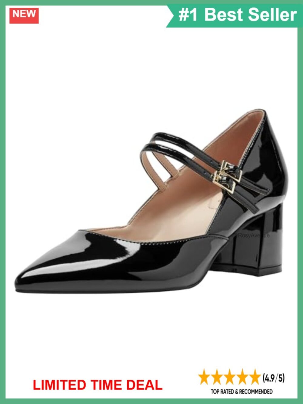 Pointy Toe Block Heel Buckle Dress Pumps Faux Patent
